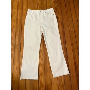 Zara White Flare Jeans Sz 8  Frayed Hem High Rise Denim Pants Coastal
